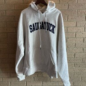Blue 84 Saugatuck Light Gray Hoodie with Navy Print